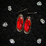 Red Art Glass Oval Dangle Earrings Silver Tone 2" Boho Statement
