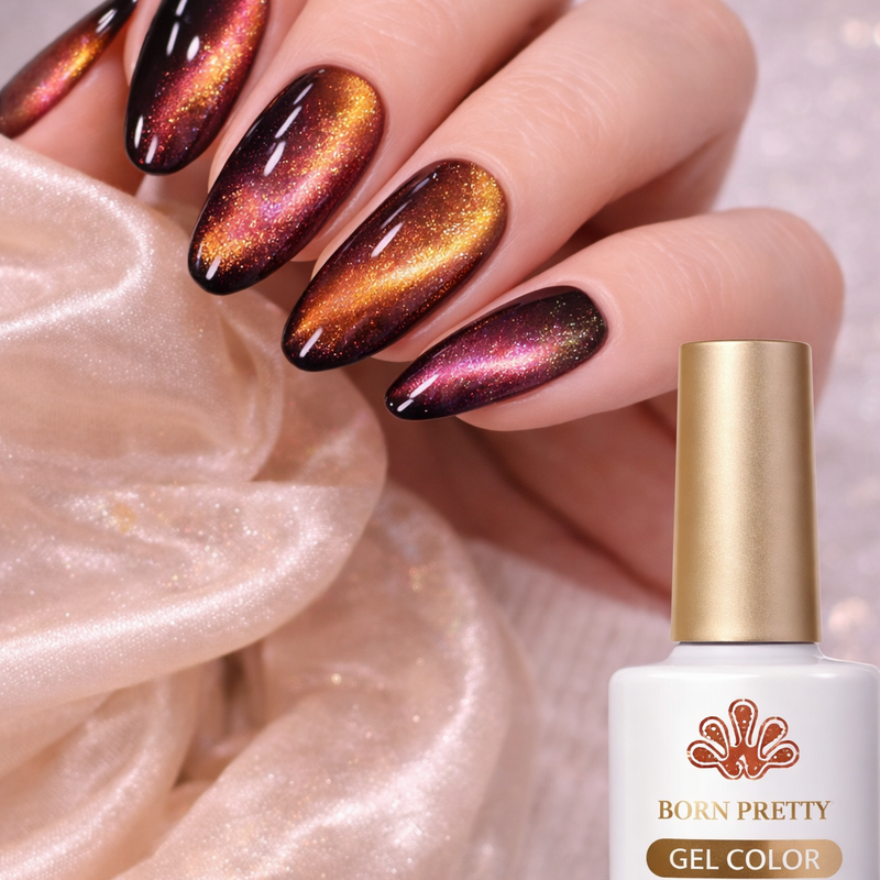 Born Pretty MY30 Cat Eye Gel Polish Red Gold Magnetic Glitter UV LED