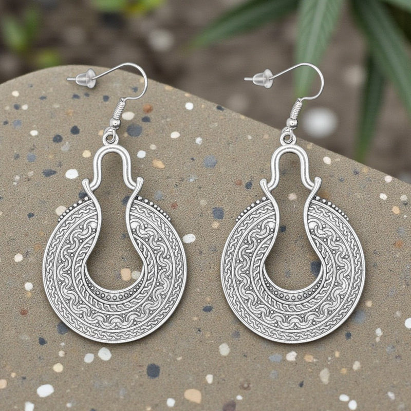Silver Boho Tribal Earrings Ethnic Vintage Style Scroll Dangle Drop Jewelry Gift