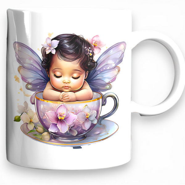 Sleeping Baby Fairy Mug 11oz 15oz Lavender Wings Orchid Teacup Magical Gift
