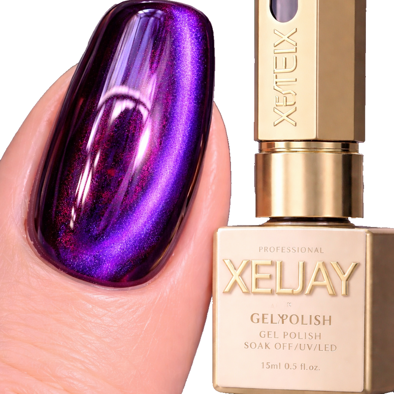 Xeljay #03 Royal Purple Cat Eye Magnetic Gel Polish 15ml Violet Plum Soak Off