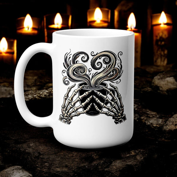 "Skeleton Hands Coffee Mug - Gothic Black and White Witchy Cup"