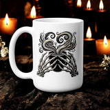 "Skeleton Hands Coffee Mug - Gothic Black and White Witchy Cup"