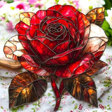 9" Red Rose Faux Stained Glass Suncatcher Floral Window Hanging Decor