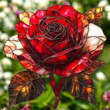 9" Red Rose Faux Stained Glass Suncatcher Floral Window Hanging Decor