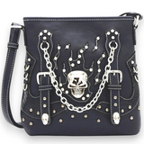 Gothic Skull Crossbody Bag Punk Chain Studded Black Alt Shoulder Purse