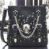 Gothic Skull Crossbody Bag Punk Chain Studded Black Alt Shoulder Purse