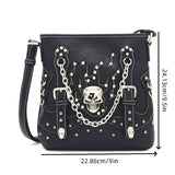 Gothic Skull Crossbody Bag Punk Chain Studded Black Alt Shoulder Purse