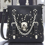 Gothic Skull Crossbody Bag Punk Chain Studded Black Alt Shoulder Purse