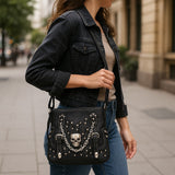 Gothic Skull Crossbody Bag Punk Chain Studded Black Alt Shoulder Purse