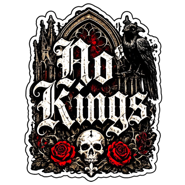 No Kings Sticker 4" BOPP Waterproof Gothic Raven Skull Car Decal
