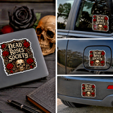 Dead Roses Society Sticker 4" BOPP Waterproof Gothic Skull Rose Decal