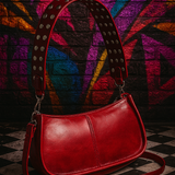 Red Studded Punk Shoulder Bag Crossbody Purse, Rock Goth Aesthetic Handbag
