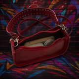 Red Studded Punk Shoulder Bag Crossbody Purse, Rock Goth Aesthetic Handbag