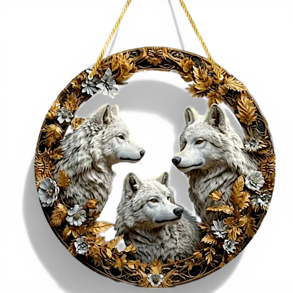 Wolf Suncatcher 8” Faux Stained Glass Window Hanging Nature Wildlife Decor
