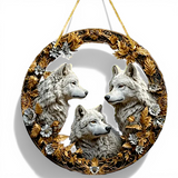 Wolf Suncatcher 8” Faux Stained Glass Window Hanging Nature Wildlife Decor
