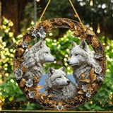 Wolf Suncatcher 8” Faux Stained Glass Window Hanging Nature Wildlife Decor