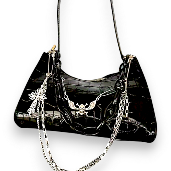Gothic Skull Chain Shoulder Bag Black Punk Crossbody Purse Y2K Alt
