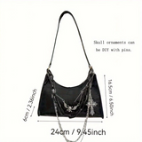 Gothic Skull Chain Shoulder Bag Black Punk Crossbody Purse Y2K Alt