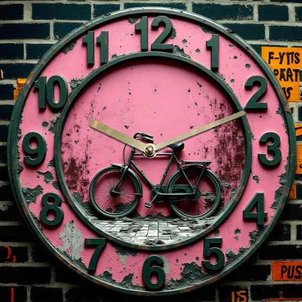Punk Bicycle Wall Clock 8” Silent Vintage Bike Acrylic Artistic Urban Home Decor