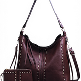 Women's Retro Punk Rivet Tote Bag w/ Wallet – Large Capacity Shoulder Handbag