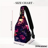 Gothic Skull and Roses Sling Bag 15 Inch Crossbody with Pockets and Zipper