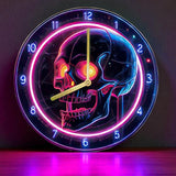 Neon Skull Wall Clock 8” Silent Aluminum 2D Effect Gothic Punk Home Decor