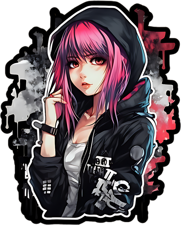 Gothic Anime Punk Girl Sticker 4in | Hooded Anime BOPP Vinyl Decal