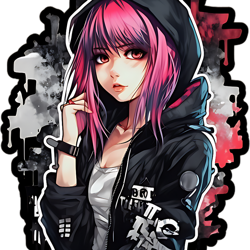 Gothic Anime Punk Girl Sticker 4in | Hooded Anime BOPP Vinyl Decal