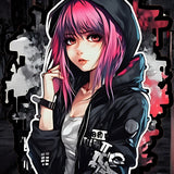 Gothic Anime Punk Girl Sticker 4in | Hooded Anime BOPP Vinyl Decal