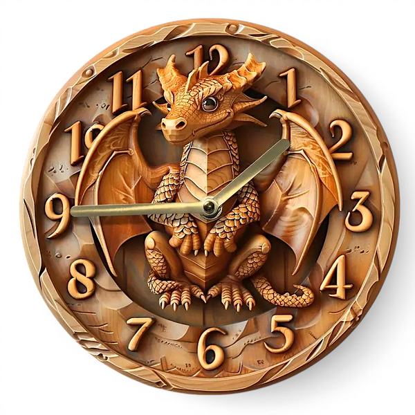 8 Inch Dragon Wall Clock Silent Quartz Gothic Fantasy Home Decor 2D Flat Wood