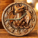 8 Inch Dragon Wall Clock Silent Quartz Gothic Fantasy Home Decor 2D Flat Wood