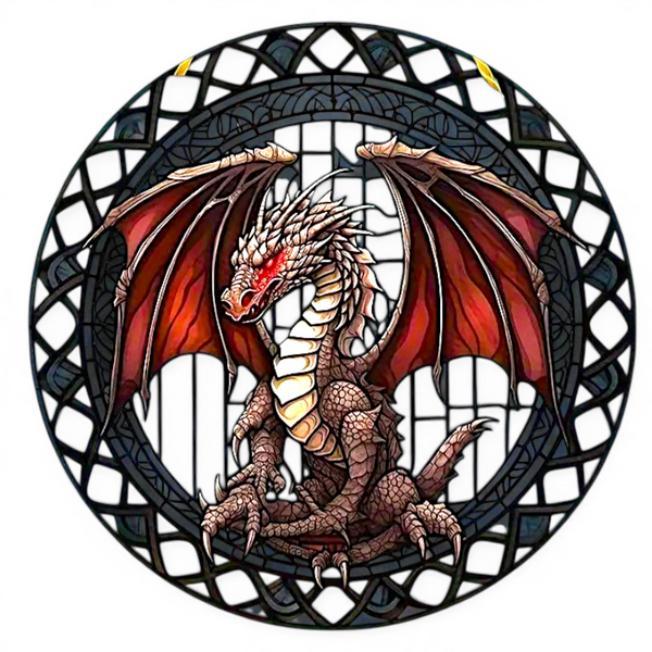 8" Dragon Faux Stained Glass Suncatcher Fantasy Window Hanging Decor