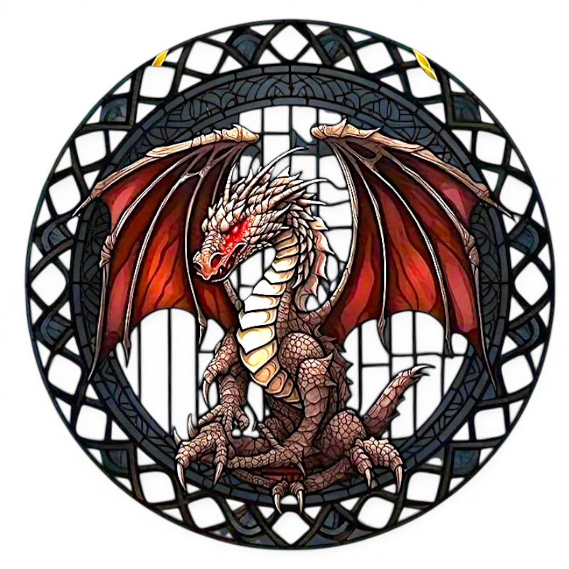 8" Dragon Faux Stained Glass Suncatcher Fantasy Window Hanging Decor
