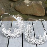 Silver Mandala Filigree Dangle Earrings Boho Sacred Geometry Hoop