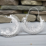 Silver Mandala Filigree Dangle Earrings Boho Sacred Geometry Hoop
