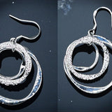 Sterling Silver Triple Circle Dangle Earrings Textured Modern Drop 2”