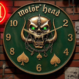 Motor Head Skull Wall Clock 8” Silent Acrylic Gothic Rock Punk Home Decor