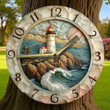 Lighthouse Wall Clock Silent Aluminum 8x8 Coastal Ocean Decor Valentine Gift