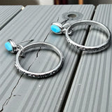 Blue Glass Bead Hoop Earrings Silver Tone 1" Dangle Boho Minimalist