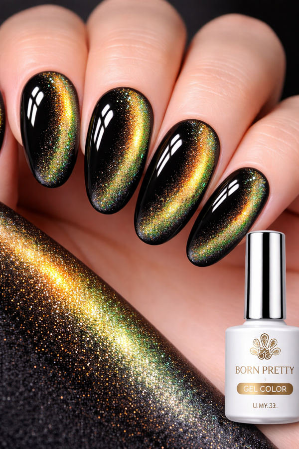 Born Pretty MY33 Cat Eye Gel Polish Gold Green Magnetic Glitter UV LED