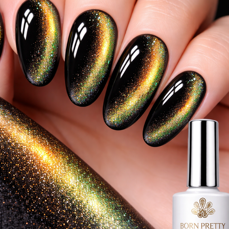 Born Pretty MY33 Cat Eye Gel Polish Gold Green Magnetic Glitter UV LED