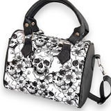 Women's White Skull Floral Boston Handbag Gothic Purse Faux Leather Crossbody