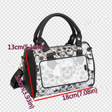 Women's White Skull Floral Boston Handbag Gothic Purse Faux Leather Crossbody