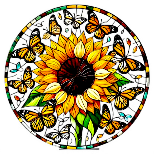 Sunflower Butterfly Suncatcher Faux Stained Glass 8" Window Decor Gift