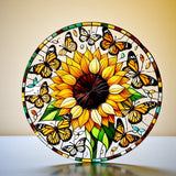 Sunflower Butterfly Suncatcher Faux Stained Glass 8" Window Decor Gift