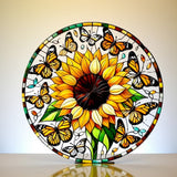 Sunflower Butterfly Suncatcher Faux Stained Glass 8" Window Decor Gift
