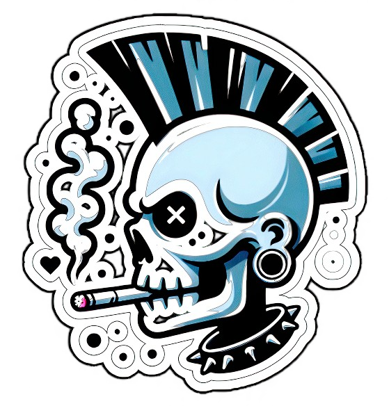 Punk Skull Mohawk Sticker 4in | Smoking Skull BOPP Vinyl | Gothic Decal
