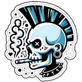 Punk Skull Mohawk Sticker 4in | Smoking Skull BOPP Vinyl | Gothic Decal