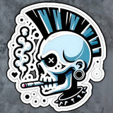 Punk Skull Mohawk Sticker 4in | Smoking Skull BOPP Vinyl | Gothic Decal